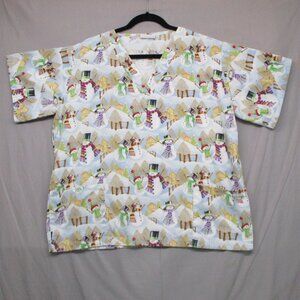 UA Scrubs Christmas Snowman Scrub Top White Women Size | L
